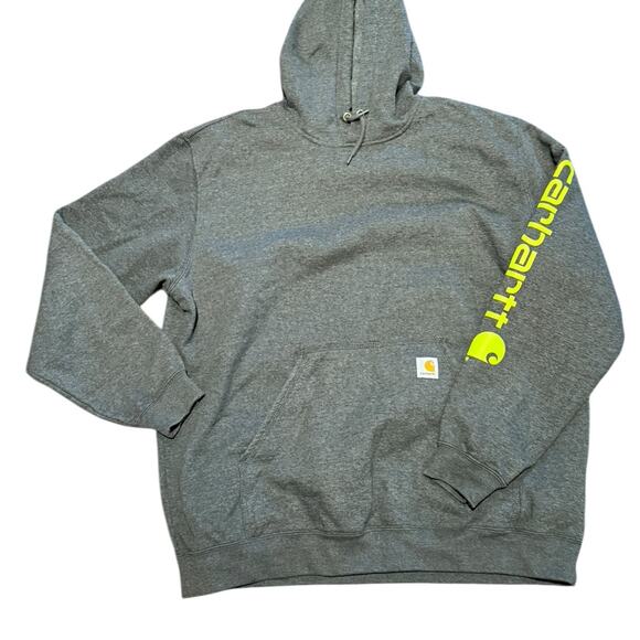Carhartt Adult XL Loose Fit Gray Hoodie with Yellow Green Logo - Picture 1 of 5